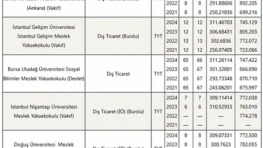 Dış Ticaret (2 Yıllık) Taban Puanları ve Başarı Sıralamaları Tercihleri İçin Kapsamlı Rehber!